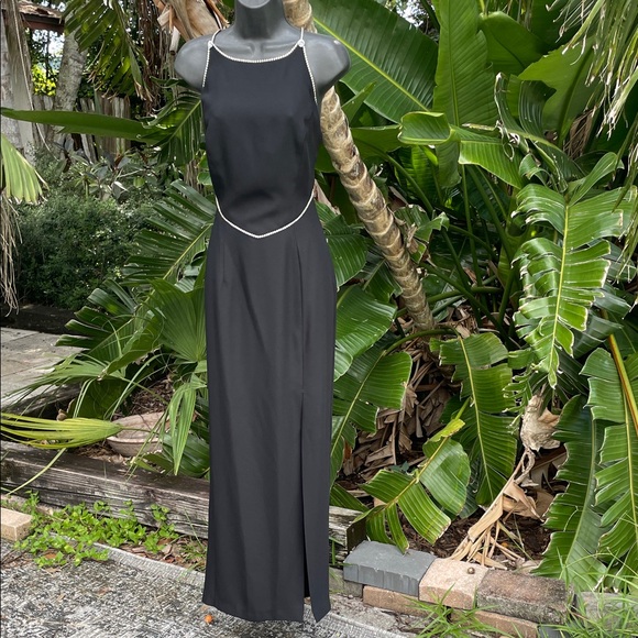 Vintage Dresses & Skirts - vintage alchemy rhinestone trim, drop waist backless dress